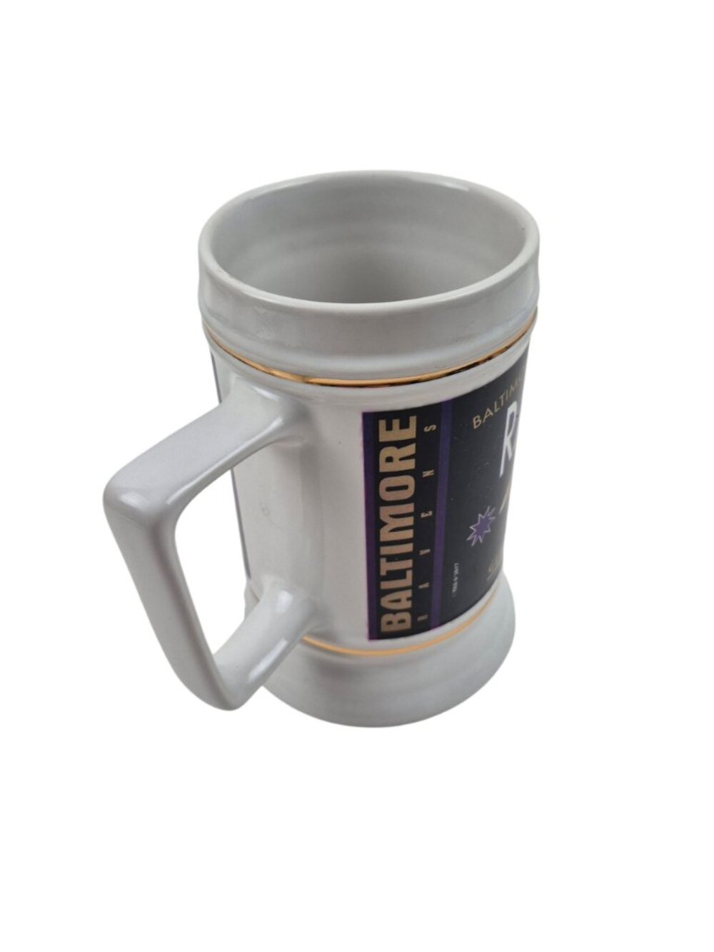 Baltimore Ravens Stein Ceramic Genuine Drinkware NFL White Gold Trim 24 oz Mug - Picture 5 of 10